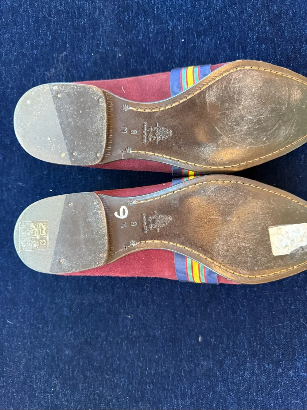 Paul Stuart Burgundy Suede Loafers with Multicolor Stripe